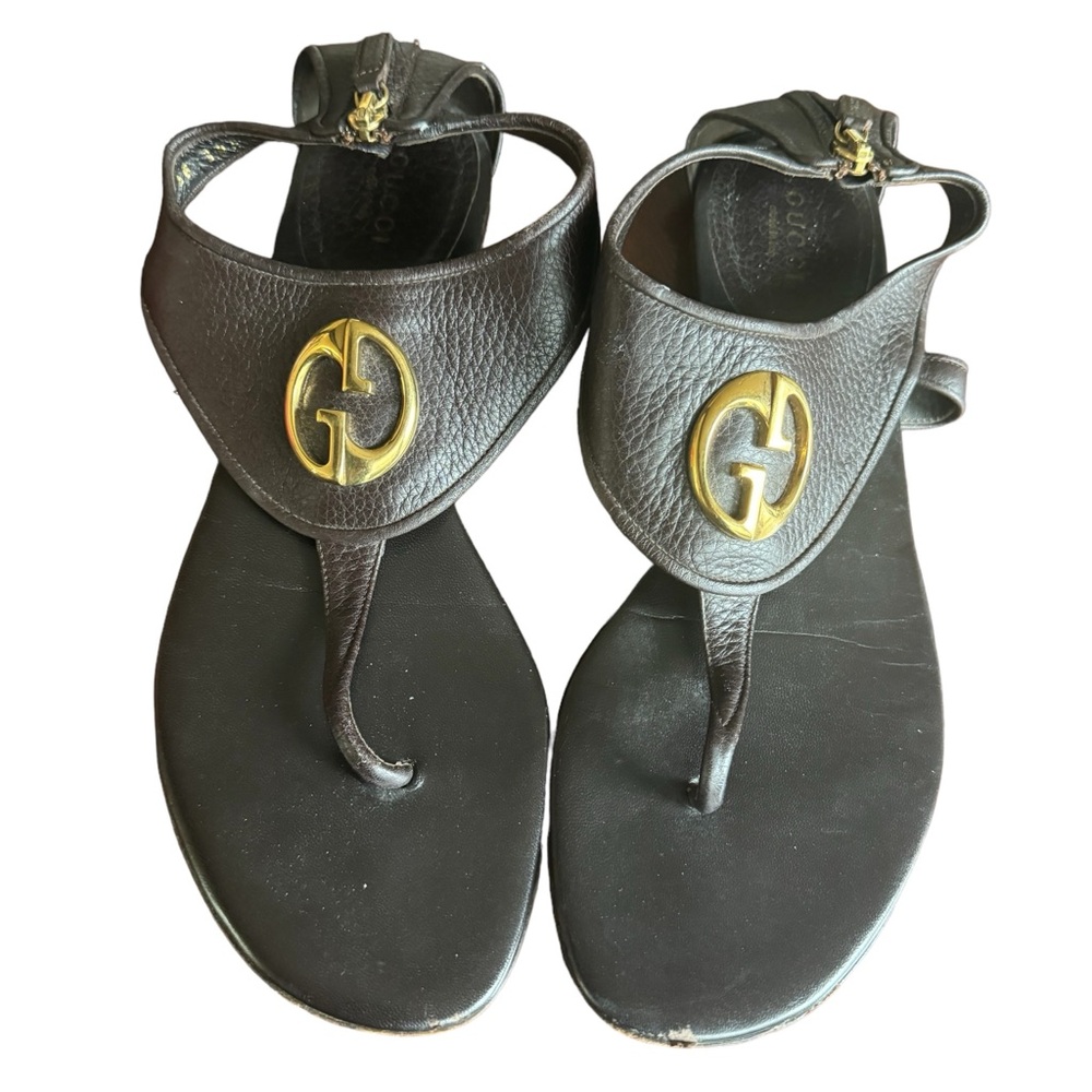 Gucci Vintage GG T-Strap Sandals Sz 38.5